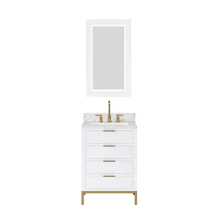 24 In. Single Sink Carrara White Marble Countertop Bath Vanity in Pure White