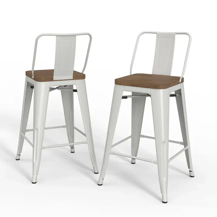 24 Inch Metal / Wood Counter Height Stool (Set Of 2) In White