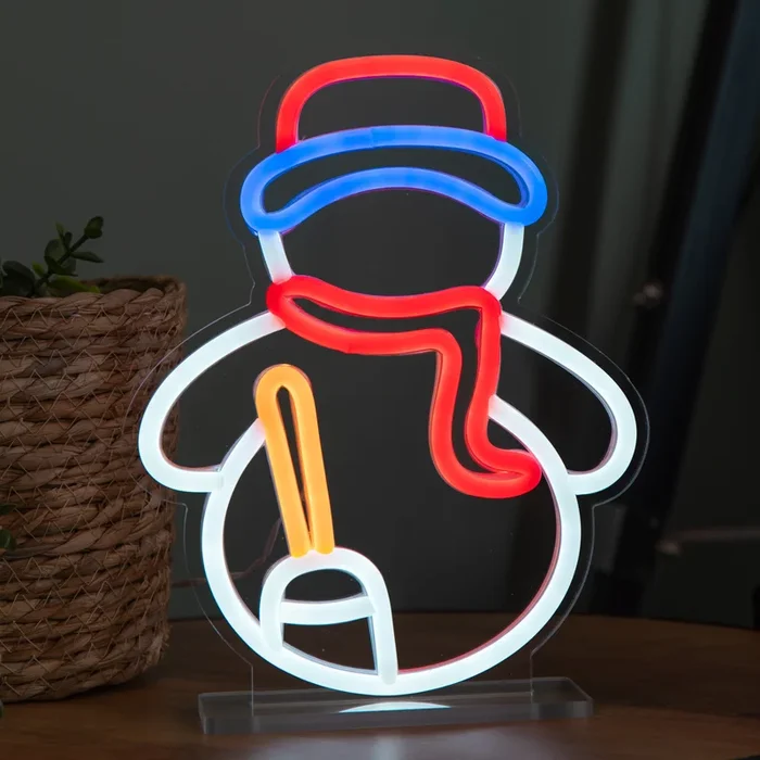 24cm Light up Christmas Snowman Table Top Neon Sign
