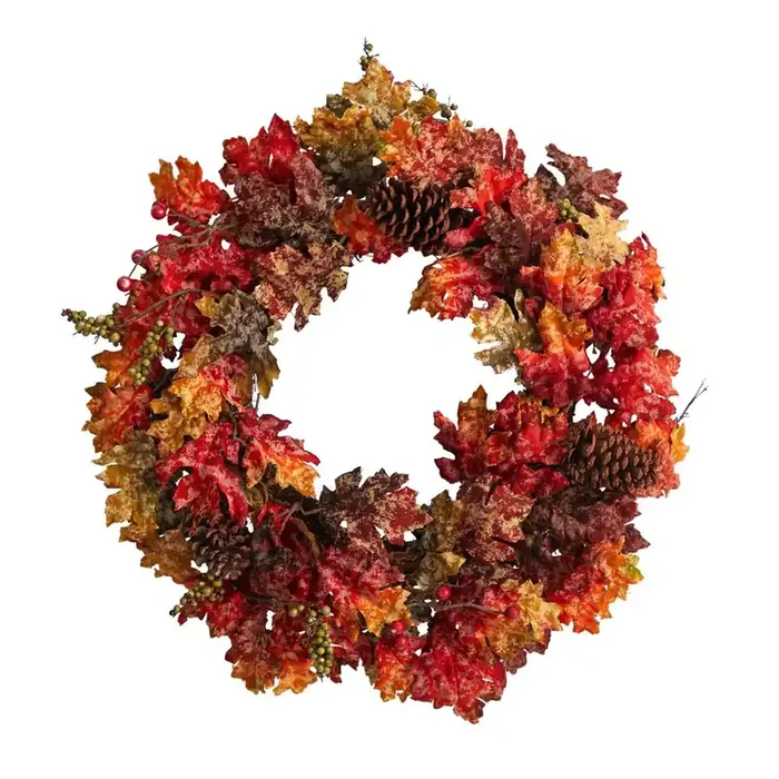 24in. Autumn Maple, Berries and Pinecone Fall Artificial Wreath