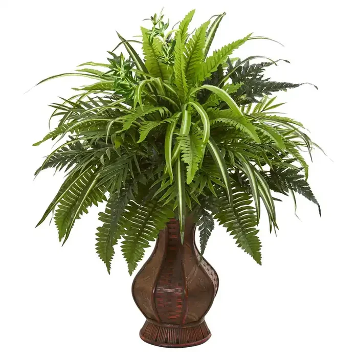 26in. Mixed Greens and Fern Artificial Plant in Decorative Planter