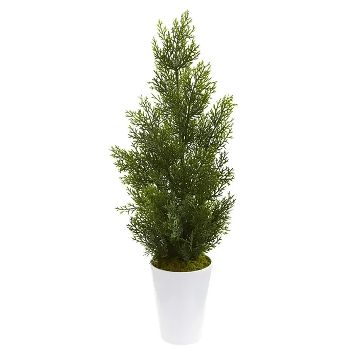 27in. Mini Cedar Artificial Pine Tree in Decorative Planter (Indoor/Outdoor)