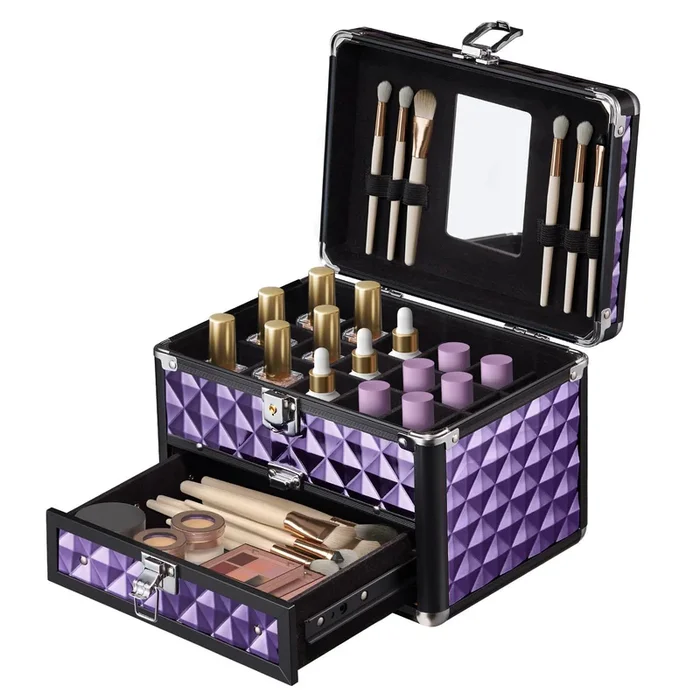2in1 Diamond Pattern Makeup Case with Mirror