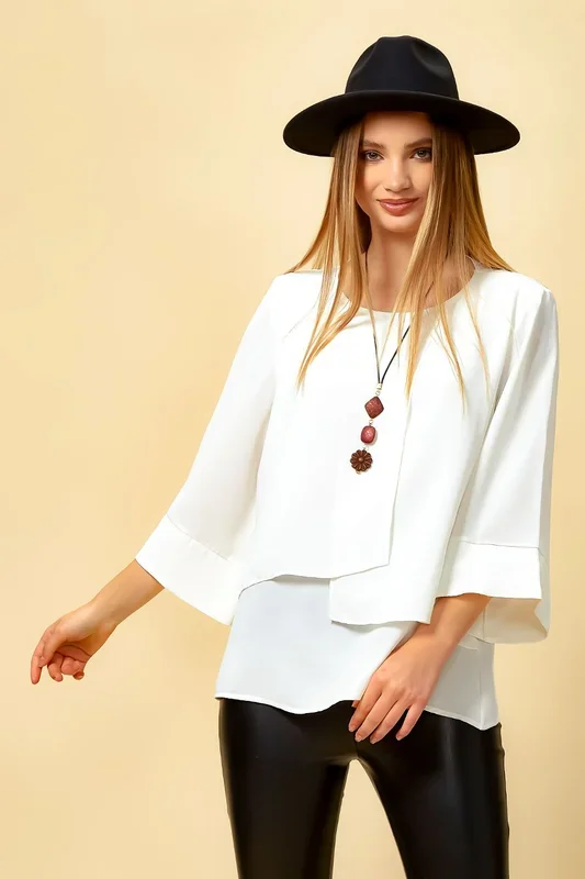 3/4 Sleeves Layered Blouse Top with Necklace