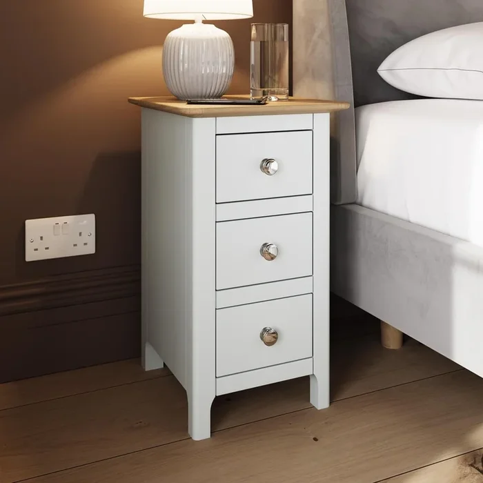 3 Drawer Ready Assembled Oak Bedside Chest Of Drawers White Linen