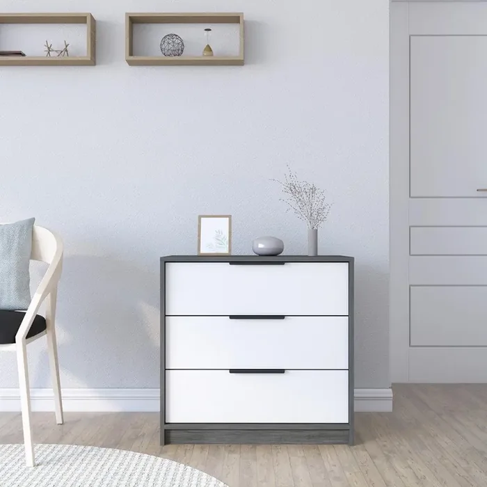 3 Drawers Dresser Maryland, Bedroom, Smoky Oak / White