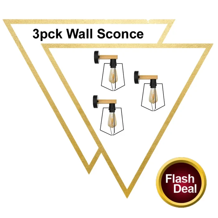 3 Pack E27 Modern Wall Sconce Lights Indoor Wood Metal Lamp~1627