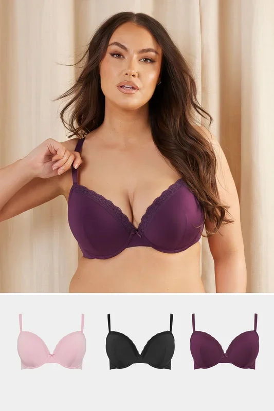 3 Pack Lace Trim Padded T-Shirt Bras