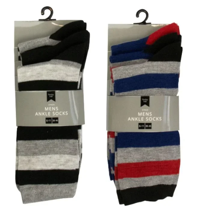 3 Pairs Mens Stripe Ankle Socks Formal Casual Wear Everyday UK 7-11 Euro 41-46