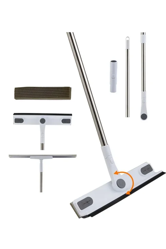 3-swapable-head Window Squeegee with Height Adjustable Long Handle Cleaning Tool Set