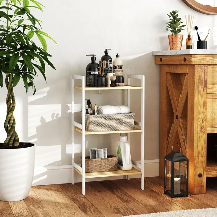 3-Tier Bamboo Bathroom Storage Shelf, Freestanding Shelving Unit