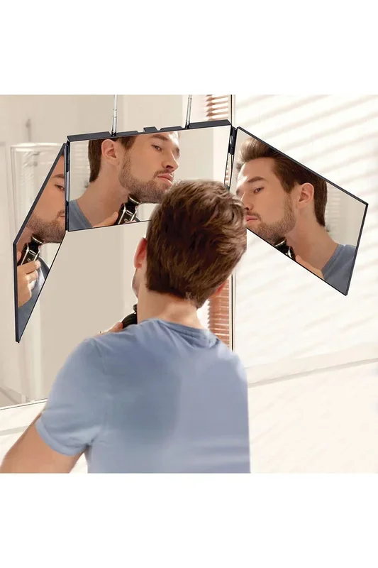 3-Way Foldable Makeup Mirror with Telescoping Hooks