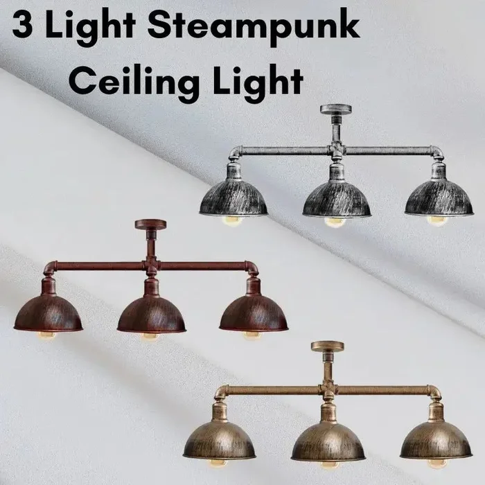 3-Way Vintage Industrial Steampunk Pipe Ceiling Light~2690