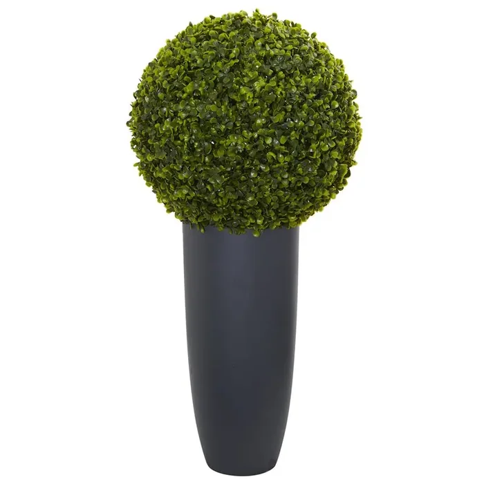 30in. Boxwood Artificial Topiary Plant in Gray Cylinder Planter (Indoor/Outdoor)