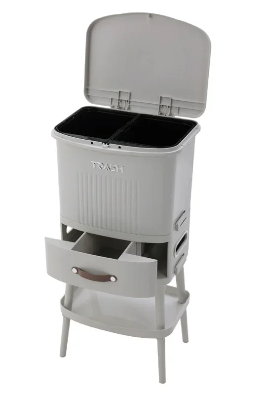 30L Recycling Dustbin with 2 Inner Bucket Drawer Shelf