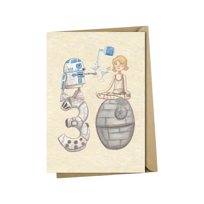 30th Birthday Card R2D2 and Luke Skywalker
