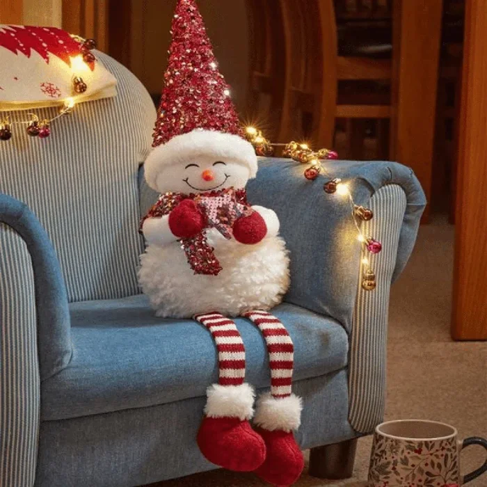 37cm Sitting Soft Fabric Snow Girl Christmas Decoration with Dangly Legs