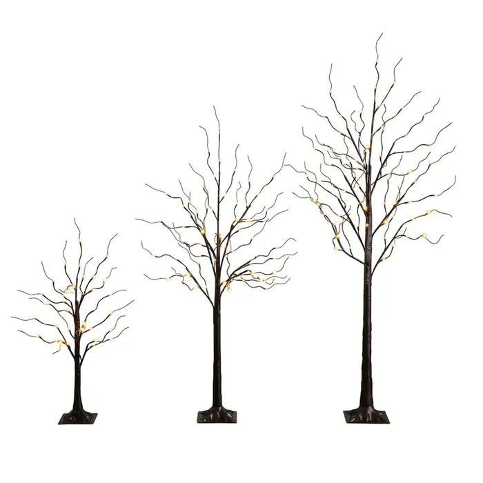 3ft. 5ft. 6ft. Artificial Brown Birch Trees with LED Lights – Set of 3