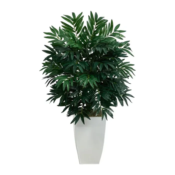 3ft. Bamboo Palm Artificial Plant in White Metal Planter