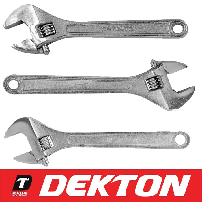 3Pc Adjustable Spanner 8″ 10″ 12″ 200mm Wrench Monkey Pipe Plumbers Spanners