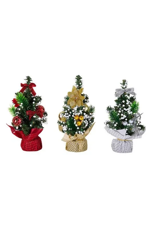 3Pcs 20cm Mini Christmas Tree with Gift Bag Base Tabletop Festive Decor