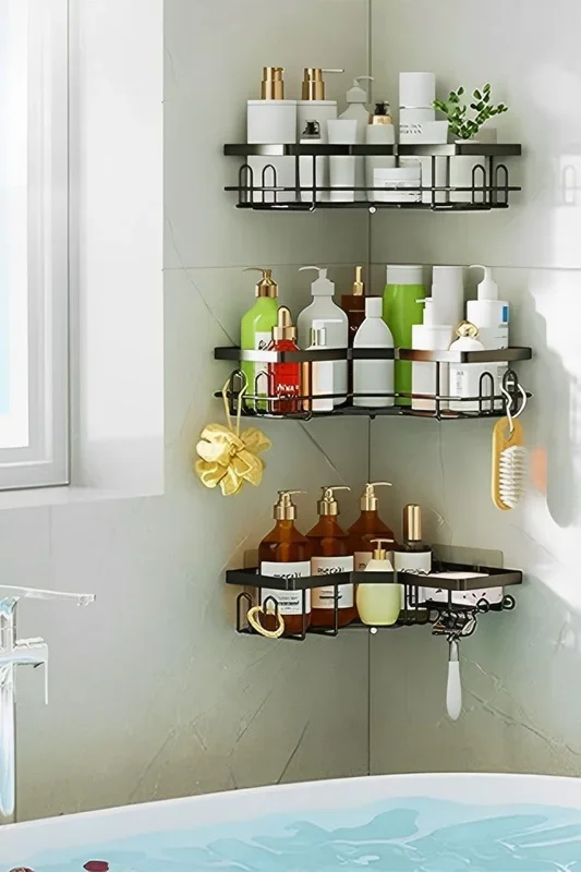 3Pcs Corner Shower Caddy Set with Wall Stickers