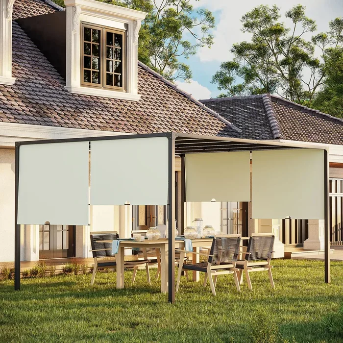 3x4m Pergola Canopy – Cream White | Sliding Roof – Solar-Powered LED Lights and Metal Frame OUTSUNNY