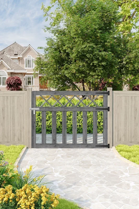 4×3 ft Grey Outdoor Lattice Top Wooden Garden Gate Waterproof Treatment Pedestrian Gate