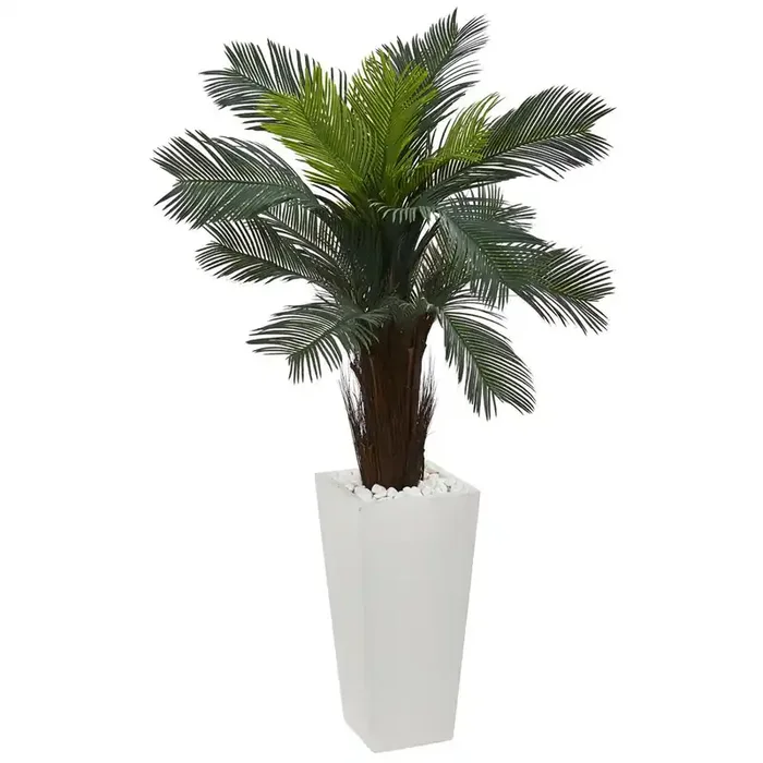 4.5ft. Cycas Artificial Plant in White Tower Planter