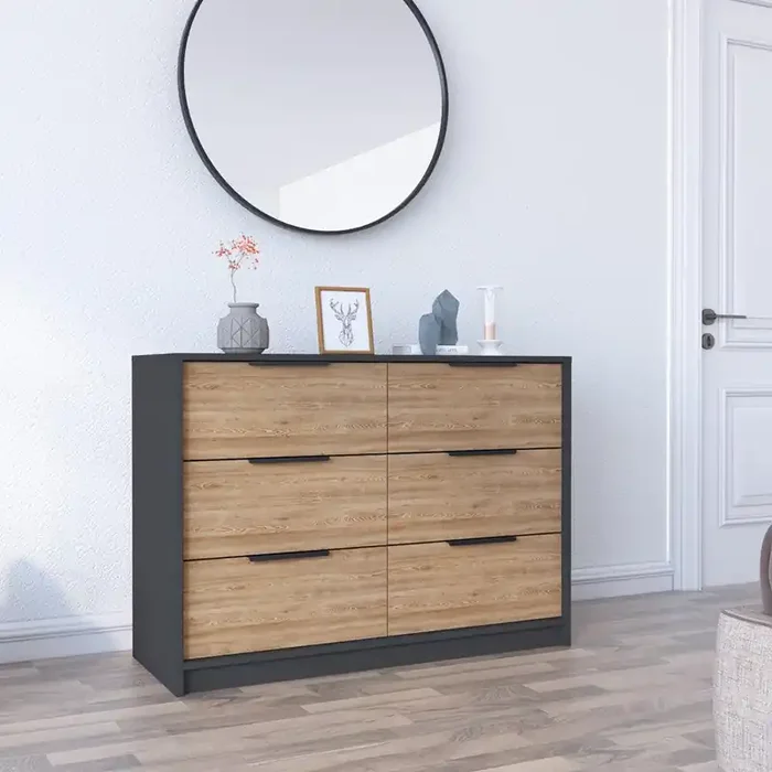 4 Drawer Double Dresser Maryland, Metal Handle, Black Wengue / Pine Finish