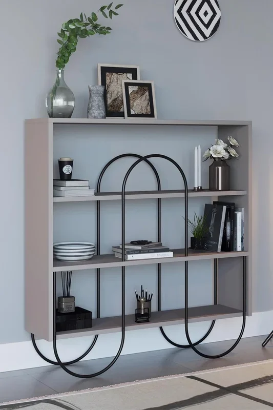 4 Shelf Modern Mocha Grey Shelving Display Unit Metal Frame