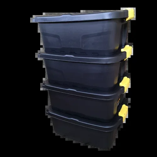 4 x 24L Heavy Duty Storage Boxes, Sturdy, Lockable, Stackable and Nestable Design Storage Chests with Clips in Black