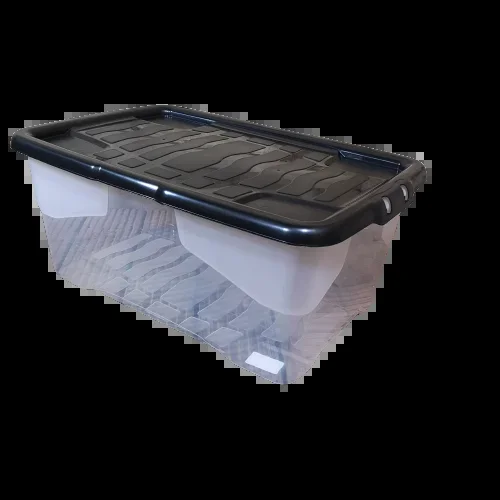 42L Clear Storage Box with Black Lid, Stackable and Nestable Design Storage Solution