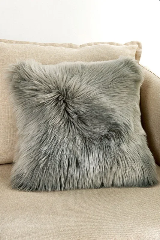45*45cm Fluffy Faux Wool Grey Cushion Cover