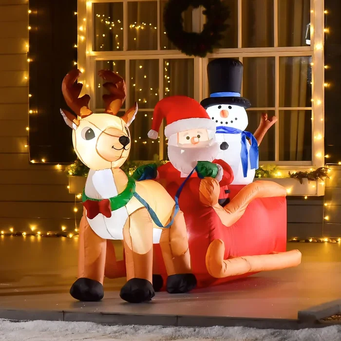 4ft Christmas Inflatable Santa Claus on Sleigh Deer LED Lighted