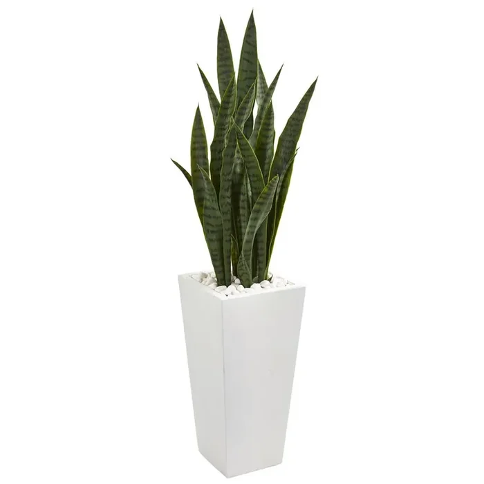 4ft. Sansevieria Artificial Plant in White Tower Planter