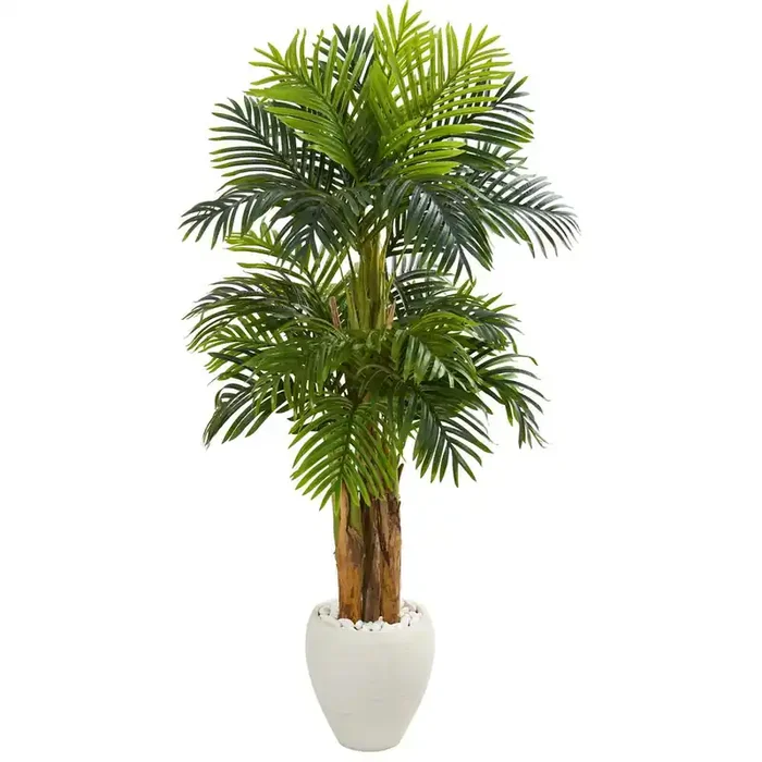 5.5ft. Triple Areca Palm Artificial Tree in White Planter