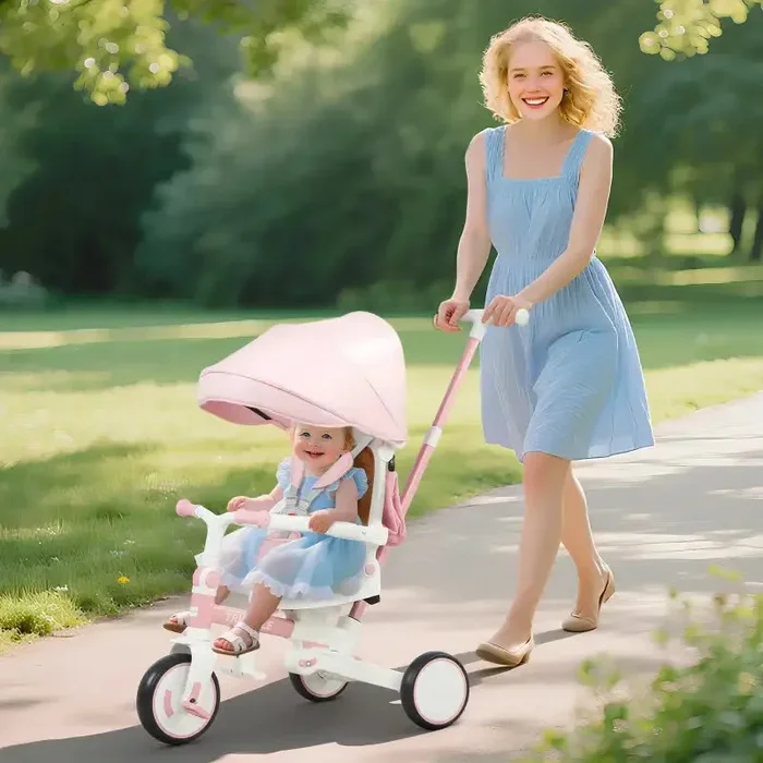 5-in-1 Baby Trike – Pink | Parent Push, Guided Trike and Classic Tricycle AIYAPLAY