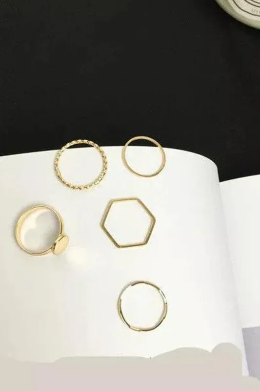 5 Piece Slim Gold Bohemian Vintage Stackable Tribal Beach Ring Set