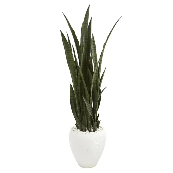 51in. Sansevieria Artificial Plant in White Planter