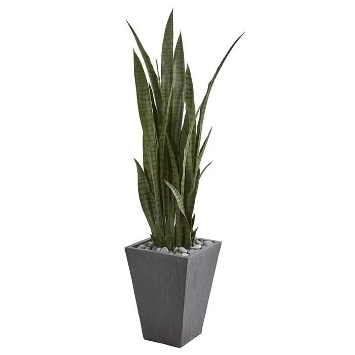 57in. Sansevieria Artificial Plant in Slate Planter