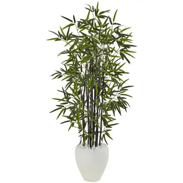 5ft. Black Bamboo Artificial Tree in White Oval Planter