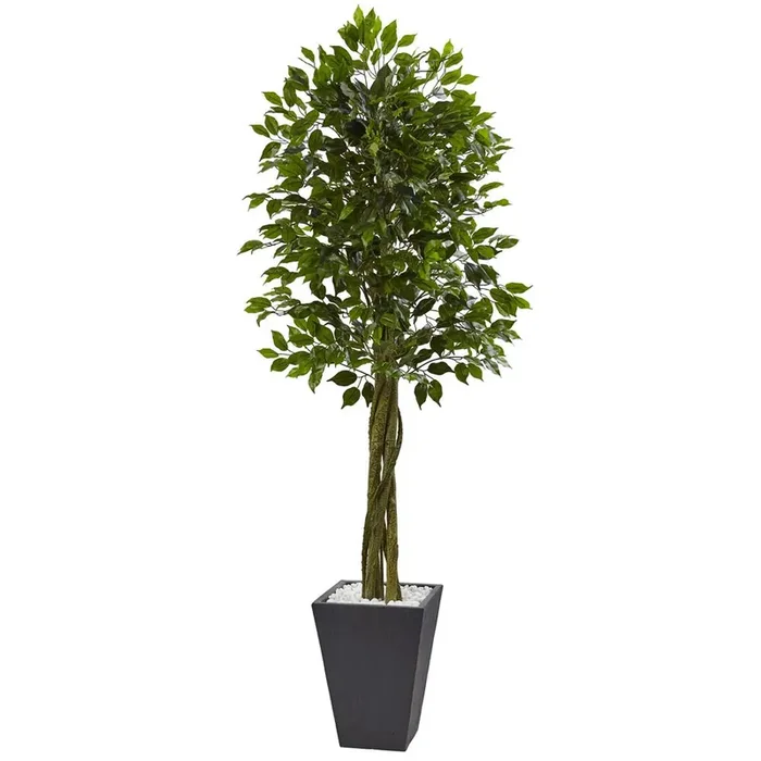 6.5ft. Ficus Artificial Tree with Slate Planter, UV Resistant (Indoor/Outdoor)