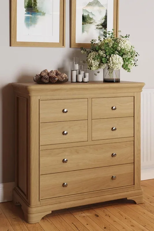 6 Drawer Chest Of Drawers Lacquered Solid Oak Ready Assembled