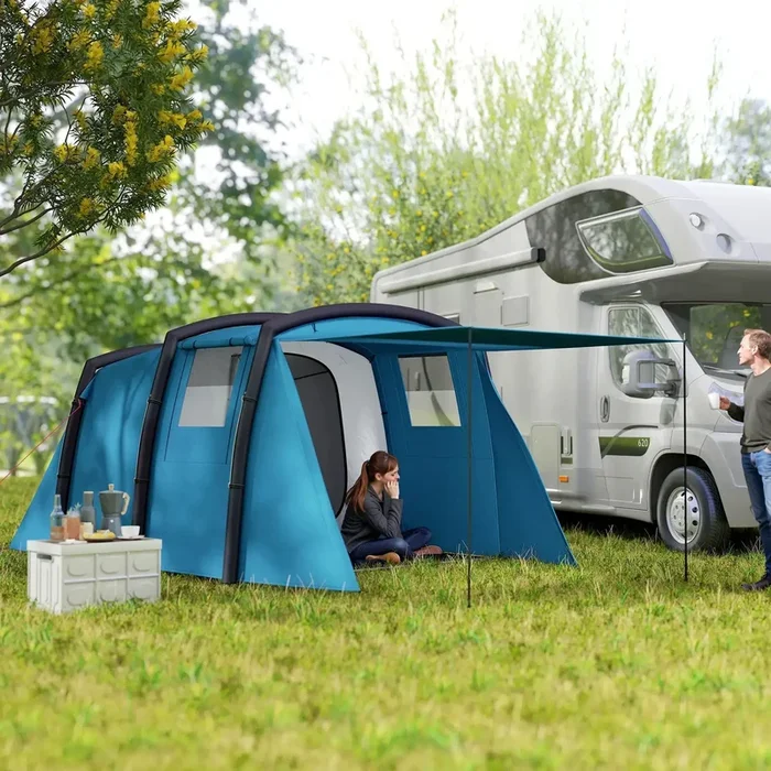6 Person Inflatable Tent | Blue with TPU Air Beams and Removable Groundsheet
