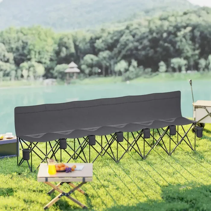 6 Seater Folding Camping Chair with Cup Holders in Charcoal Grey