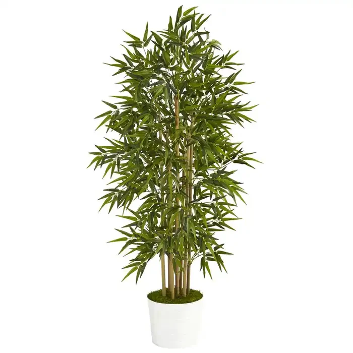 64in. Bamboo Artificial Tree in White Tin Planter