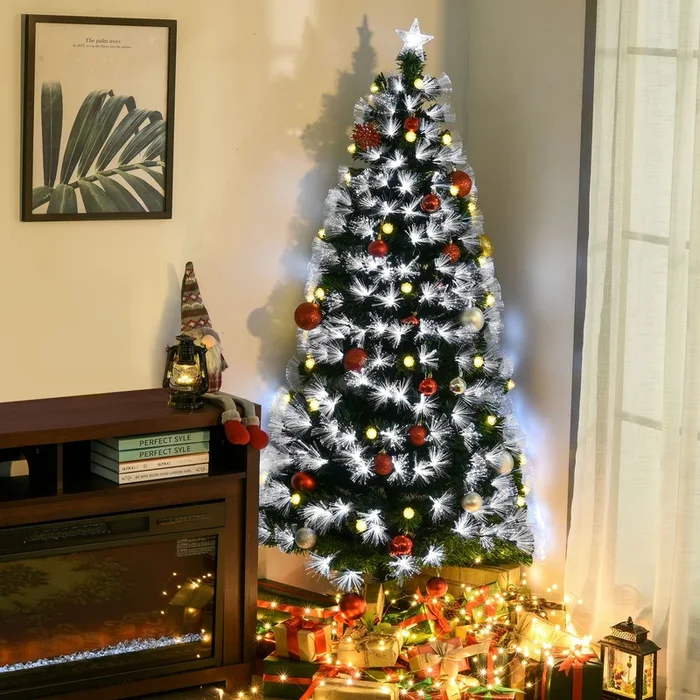 6ft White Light Artificial Christmas Tree LEDs Star Topper Tri Base