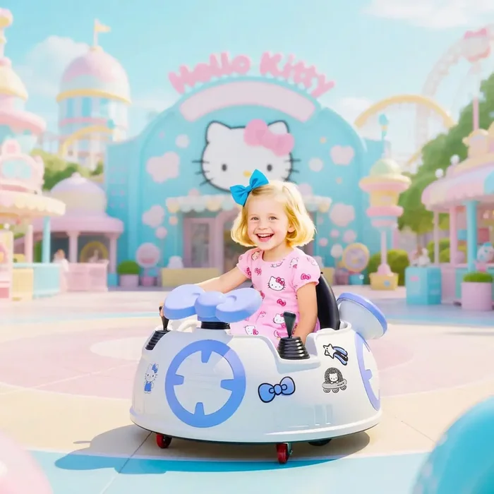 6V Hello Kitty Kids Bumper Car – Dual Control with Music and Lights | AIYAPLAY
