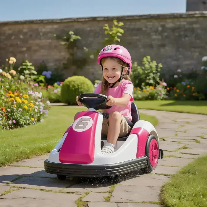 6V Kids Electric Bumper Car – Pink | 360° Spinning Ride-On with Music, Horn and Safety Belt AIYAPLAY